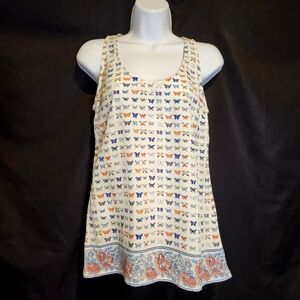 Joie Women's 100% Silk Sleeveless Top Size XS Pink Blue Butterflies Floral